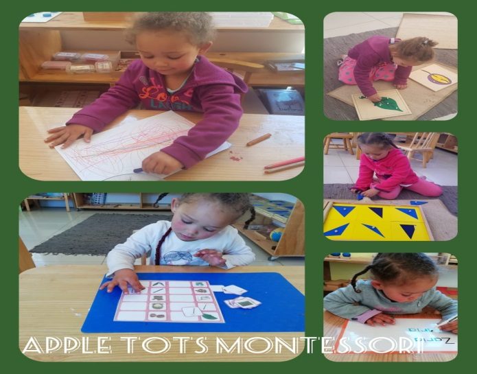 Collage of children using Montessori maths materials