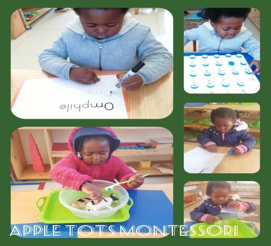 Collage of children doing language work
